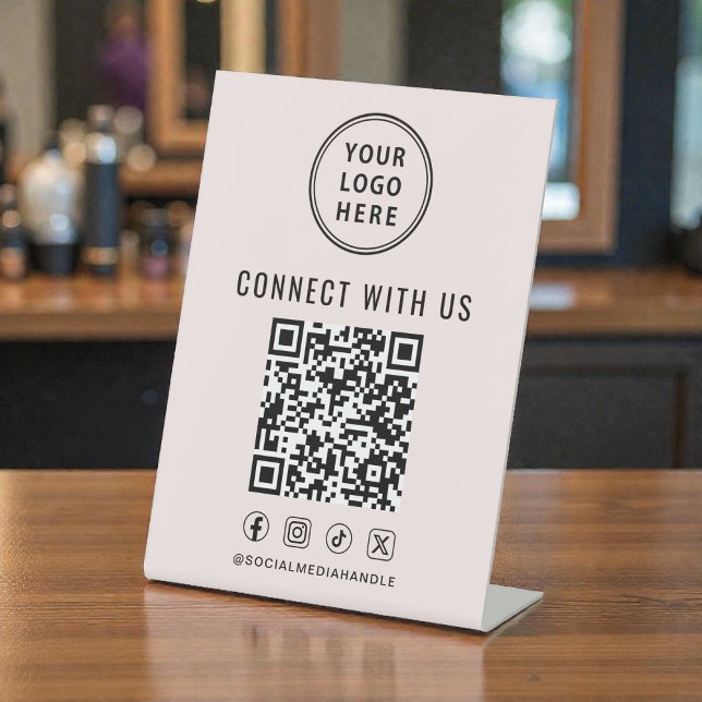 Expositor En L Business Logo QR Code Pink Tabletop (Business Logo QR Code Pink Tabletop Pedestal Sign)