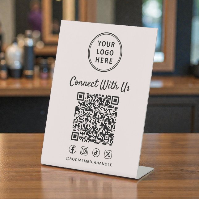Expositor En L Business Logo QR Code Pink Tabletop (Business Logo QR Code Pink Tabletop Pedestal Sign)