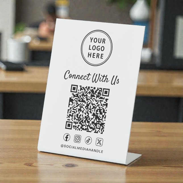 Expositor En L Business Logo QR Code Tabletop (Business Logo QR Code Tabletop Pedestal Sign)