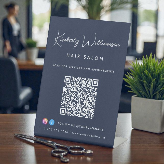 Expositor En L Business Name Stylish Signature Script QR Code (Business Name Stylish Signature Script QR Code Pedestal Sign)