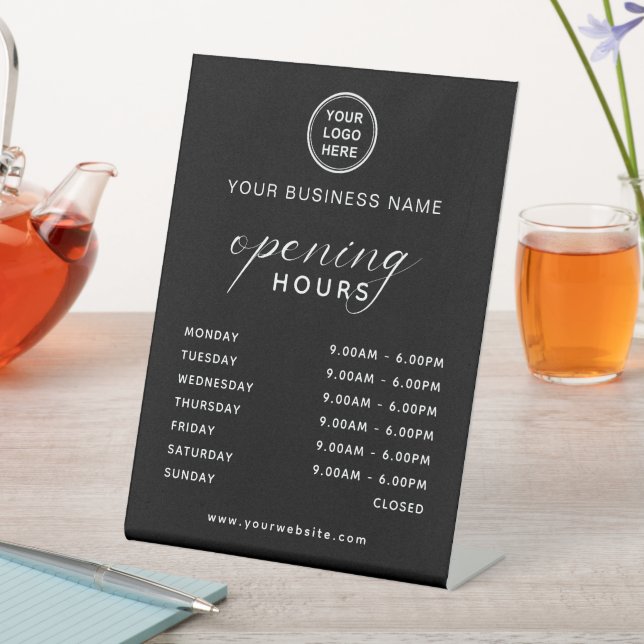 Expositor En L Business Opening Hours Display Sleek Black (In Situ)