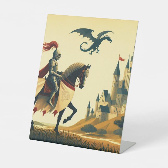 Expositor En L Caballero medieval/dragón/fantasía de castillo (Anverso)