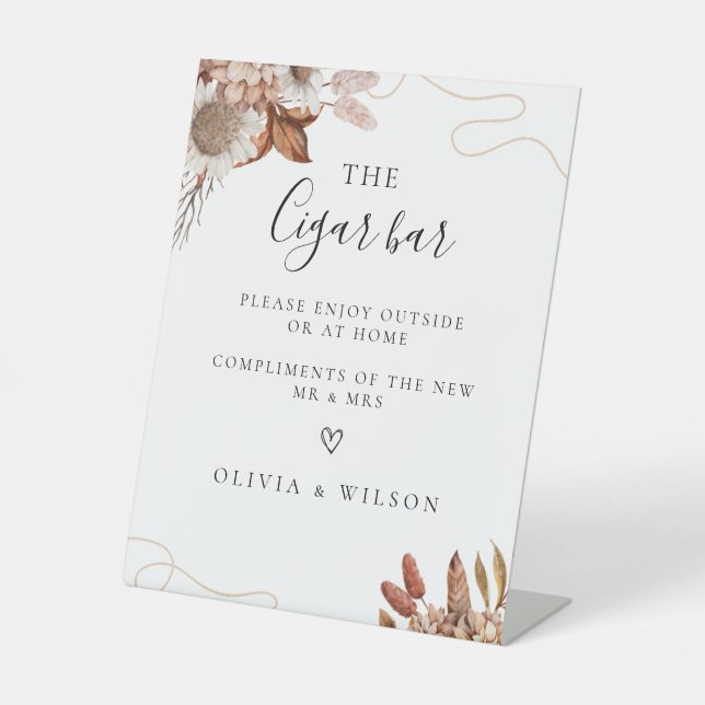Expositor En L Caer enamorada | Boho Flowers Boda Cigar Bar Rótul (Anverso)