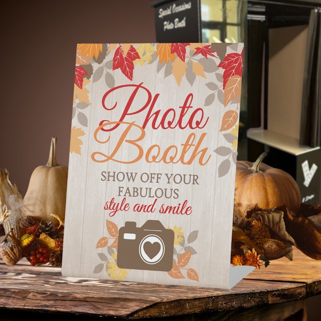 Expositor En L Caer Foto Booth Bridal Shower o Boda (Fall Photo Booth Standing Pedestal Sign for Wedding or Bridal Showers. Fall leaves on washed wood)