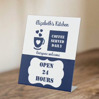 Expositor En L Café azul y blanco servido diariamente 24 horas
