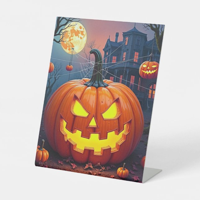 Expositor En L Calabaza de Halloween con telarañas (Anverso)