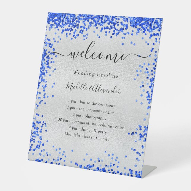 Expositor En L Calendario del programa de bodas azul real Silver (Anverso)
