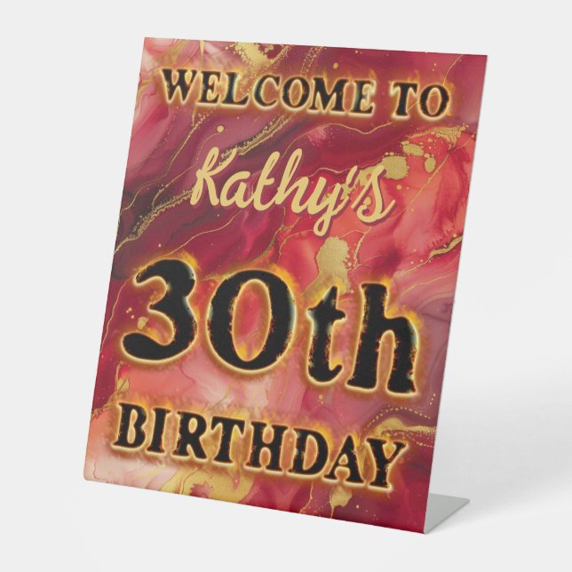 Expositor En L Caliente 30 cumpleaños de rojo y oro (Anverso)