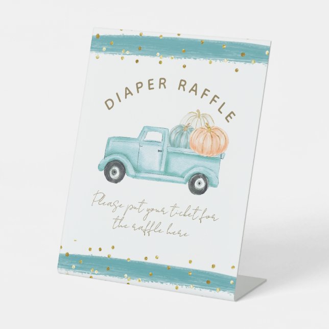 Expositor En L Camión de Calabaza Azul Moderno para Baby Shower d (Anverso)