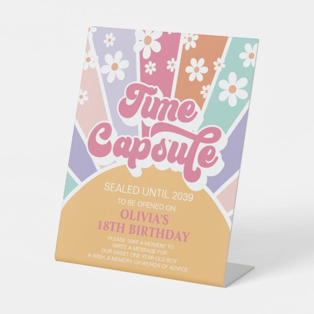 Expositor En L Cápsula del tiempo del 1er cumpleaños Retro Sunshi (Anverso)