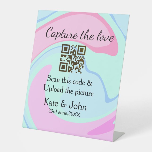 Expositor En L Capturar el amor añadir QR scan mármol azul rosa (Anverso)