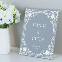 Expositor En L Cards Gifts Dusty Blue Wedding Vintage White Frame