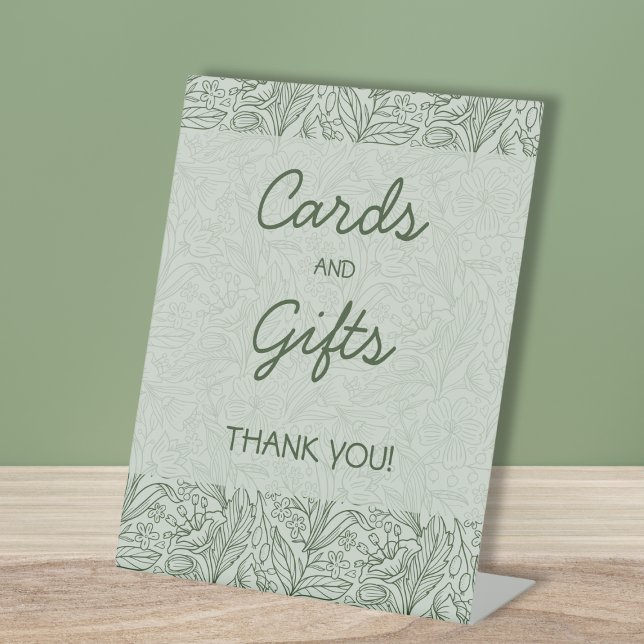 Expositor En L Cards & Gifts Floral Sage Green Bridal Shower (Cards & Gifts Floral Sage Green Bridal Shower Pedestal Sign)