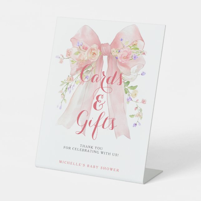 Expositor En L Cards & Gifts Pink Bow Wildflowers Baby Shower (Anverso)