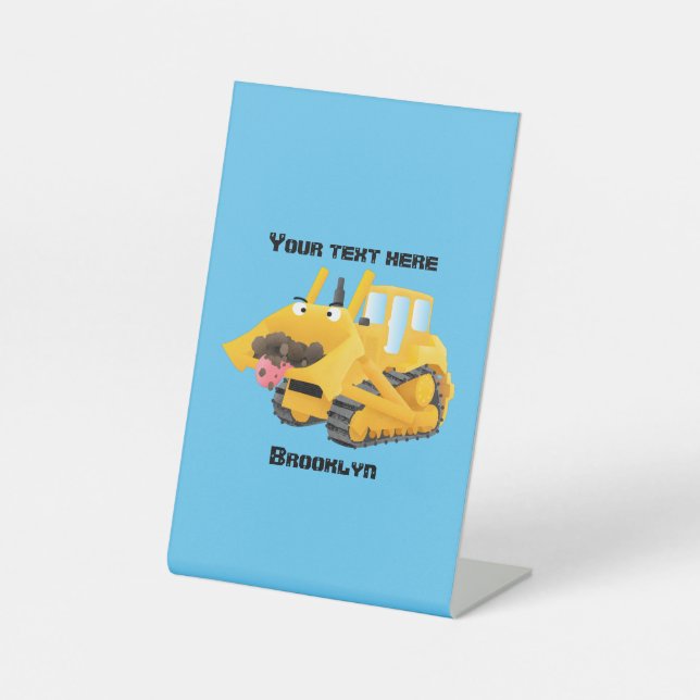 Expositor En L Caricatura graciosa amarilla con bulldozer (Anverso)