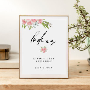 Expositor En L Carnation Boho Floral Ladies Baño Boda Rótulo