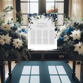 Expositor En L Carta de los invitados Poinsettia Floral Navy Blue