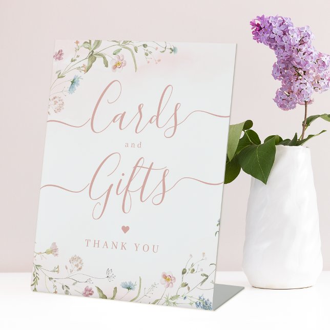 Expositor En L Cartas De Boda Y Regalos Rústicos De Flor Silvestr (Pink Wildflower rustic Wedding Cards And Gifts Pedestal Sign)