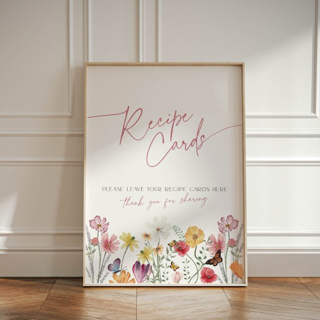 Expositor En L Cartas de recetas de flores silvestres y mariposas (Recipe cards sign with butterflies and wildflowers)