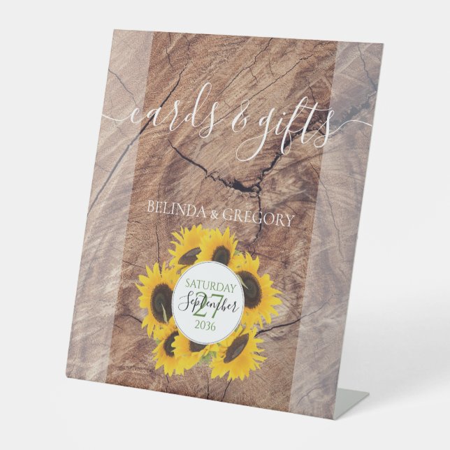 Expositor En L Cartas y regalos de boda de girasol rústico (Anverso)