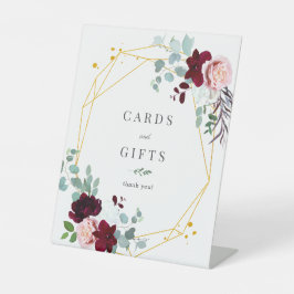 Expositor En L Cartas y regalos de Borgoña con flores rosadas