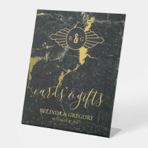 Cartas y regalos de la boda de mármol de oro negro