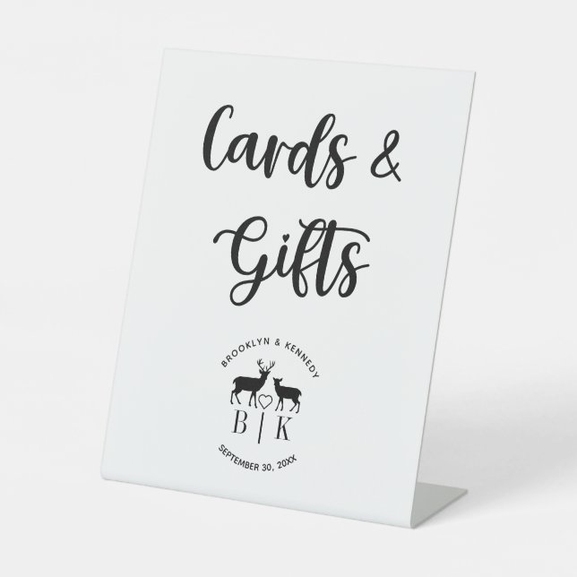 Expositor En L Cartas y regalos Monograma de venado Boda rústica  (Anverso)