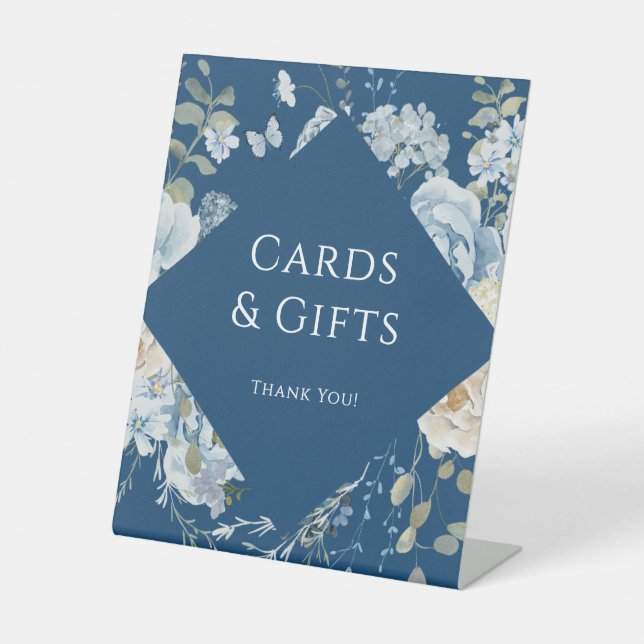 Expositor En L Cartas y regalos románticos de boda floral azul (Anverso)