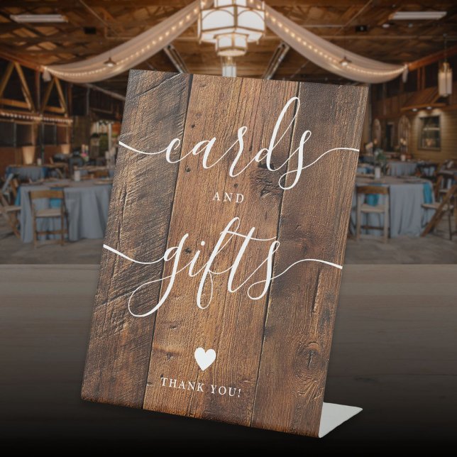Expositor En L Cartas Y Regalos Rústicos De Barn De Madera (Rustic Wood Barn Script Cards And Gifts Pedestal Sign)