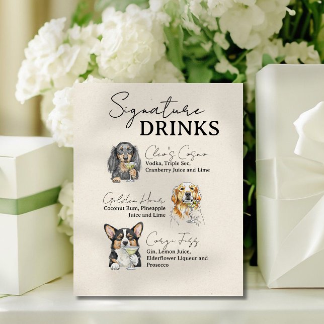 Expositor En L Cartel de barra de bebidas emblemáticas de Three D (https://www.zazzle.com/three_dog_wedding_signature_drinks_bar_sign-256145900329140253)