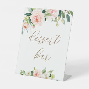 Expositor En L Cartel de barra de postres floral rosa elegante