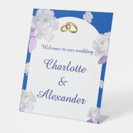 Expositor En L Cartel de bienvenida de boda con arco floral azul
