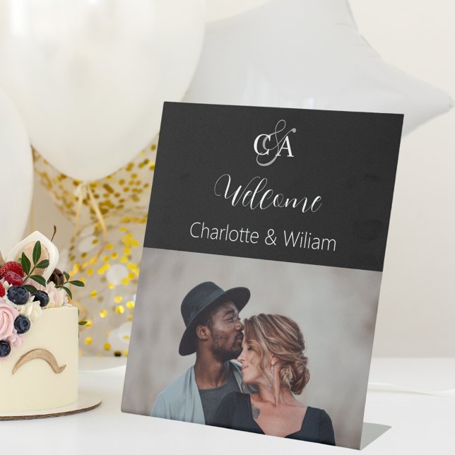 Expositor En L Cartel de bienvenida del boda de monograma fotográ (Subido por el creador)