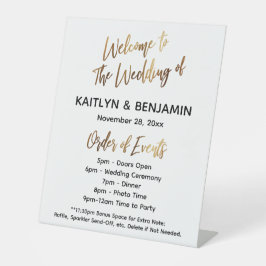Expositor En L Cartel de bienvenida dorado para boda con orden de
