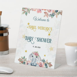 Expositor En L Cartel de bienvenida Floral Elephant para baby sho