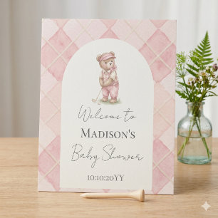Expositor En L Cartel de Bienvenida Golf Baby Shower Rosa