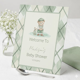 Expositor En L Cartel de Bienvenida Golfing Sage Verde Baby Showe