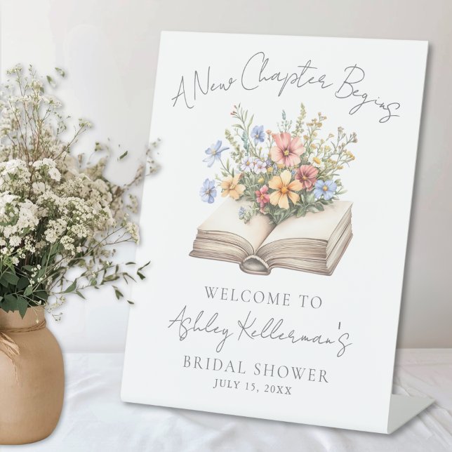 Expositor En L Cartel de bienvenida para baby shower de Nuevo Cap (New Chapter Floral Book Bridal Shower Welcome Sign)
