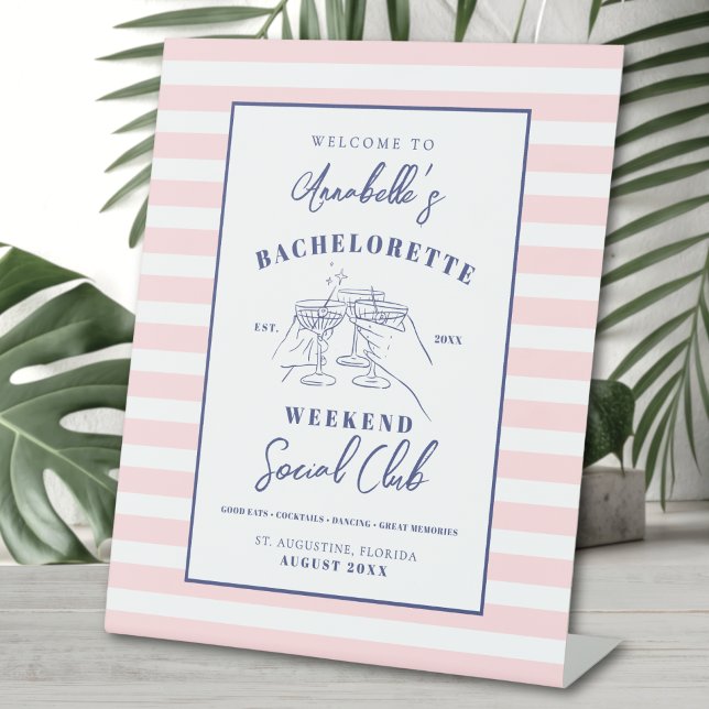 Expositor En L Cartel de Bienvenida para Despedida de Soltera en  (Social Club Preppy Bachelorette Party Welcome Sign)