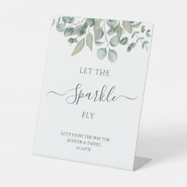 Expositor En L Cartel de boda con vegetación de eucalipto brillan