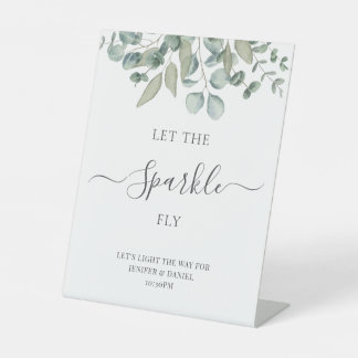 Expositor En L Cartel de boda con vegetación de eucalipto brillan