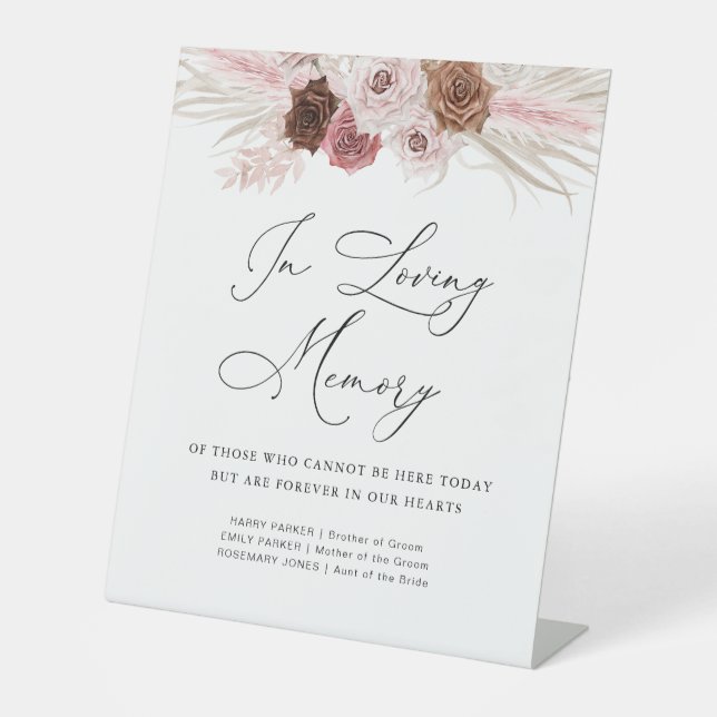 Expositor En L cartel de boda floral de pampas rosadas polvorient (Anverso)