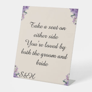 Expositor En L Cartel de Boda Flores Moradas Siéntese Donde Quier
