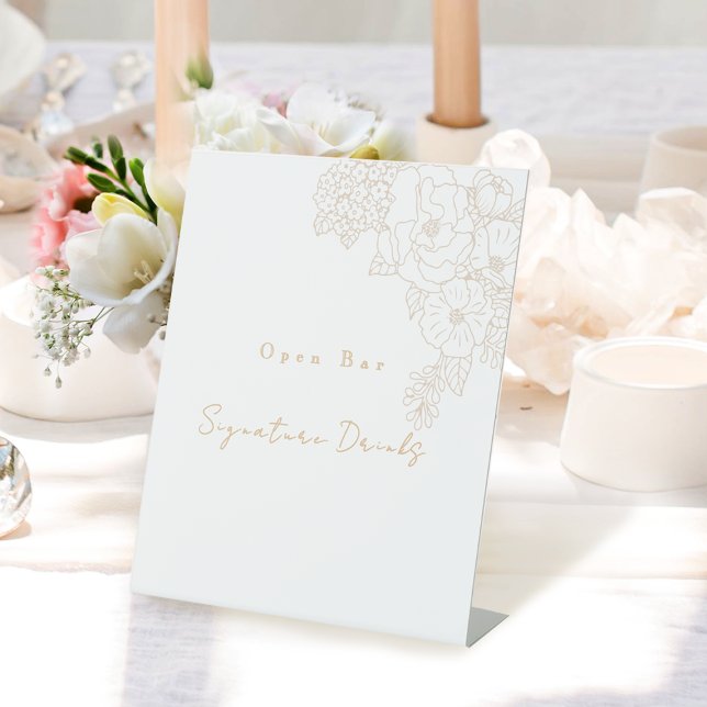 Expositor En L Cartel de Bodas Románticas Peonías Blancas (Romantic Wedding Peonies Ivory White Drinks Wedding Sign.)