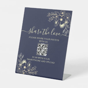 Expositor En L Cartel de código QR para boda azul marino - Compar