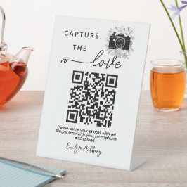 Expositor En L Cartel de código QR para compartir fotos de boda '