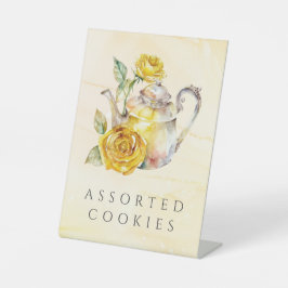 Expositor En L Cartel de comida del fiesta de té de flores silves