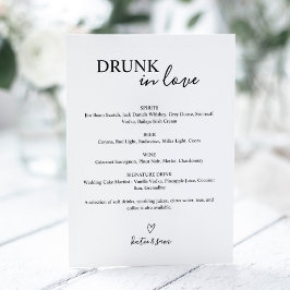 Expositor En L Cartel de menú de bar de bodas Borracho en amor
