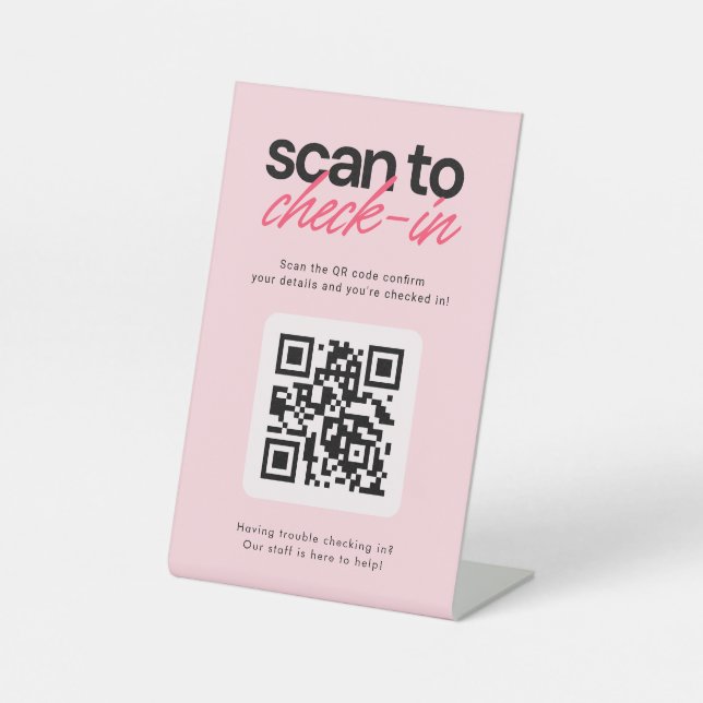 Expositor En L Cartel de mesa de código QR para check-in empresar (Anverso)