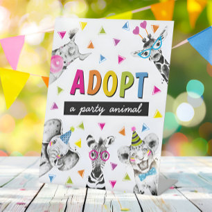 Expositor En L Cartel de mesa de fiesta de cumpleaños para adopta